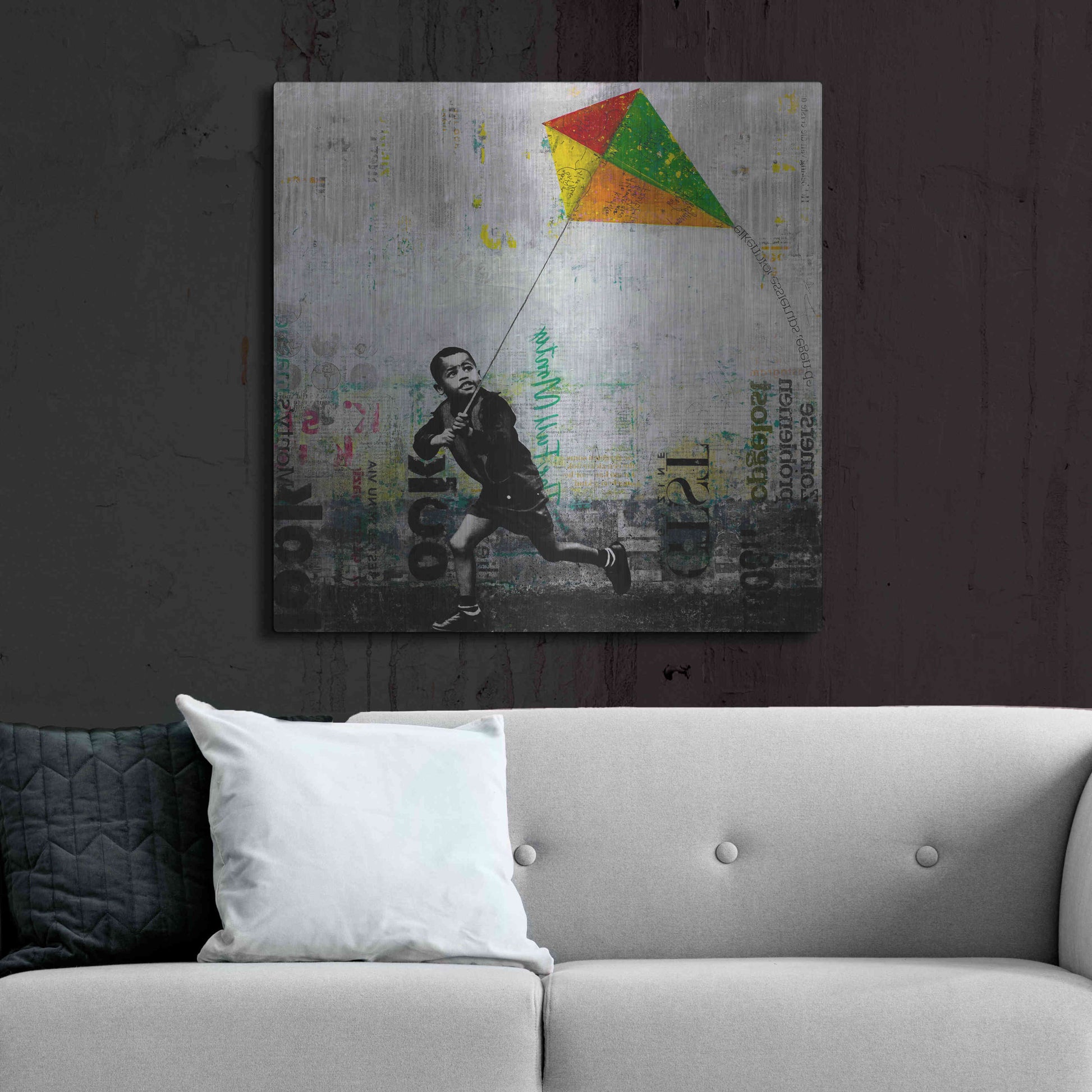 Luxe Metal Art 'KID WITH KITE' by DB Waterman,36x36