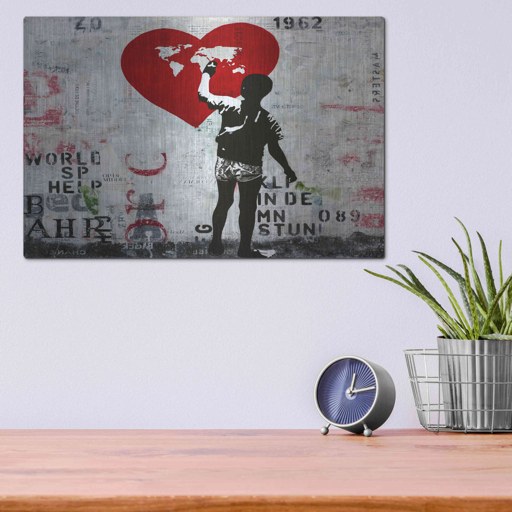 Luxe Metal Art 'ONLY ONE WORLD' by DB Waterman,16x12