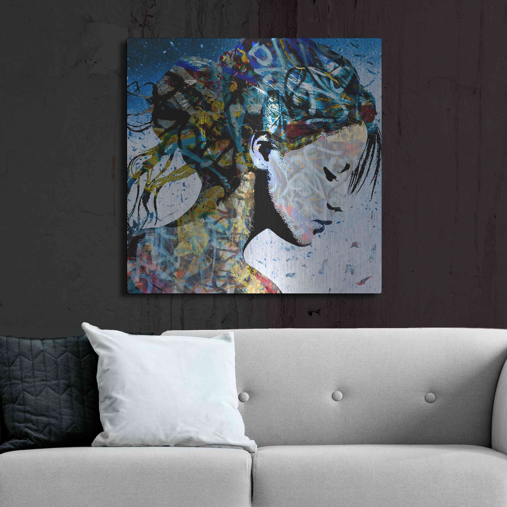 Luxe Metal Art 'THE MODEST GIRL' by DB Waterman,36x36