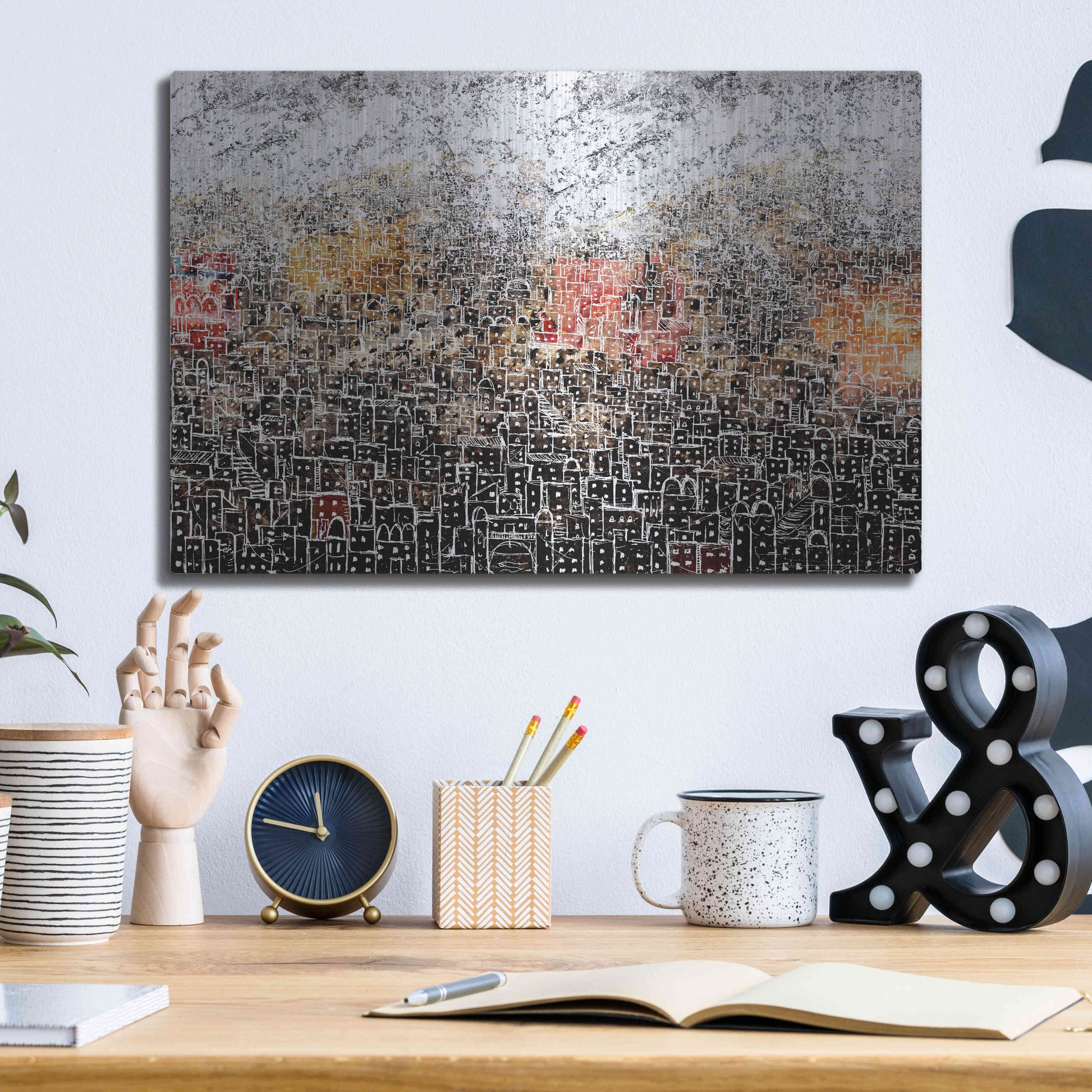 Luxe Metal Art 'WHITE CITY' by DB Waterman,16x12