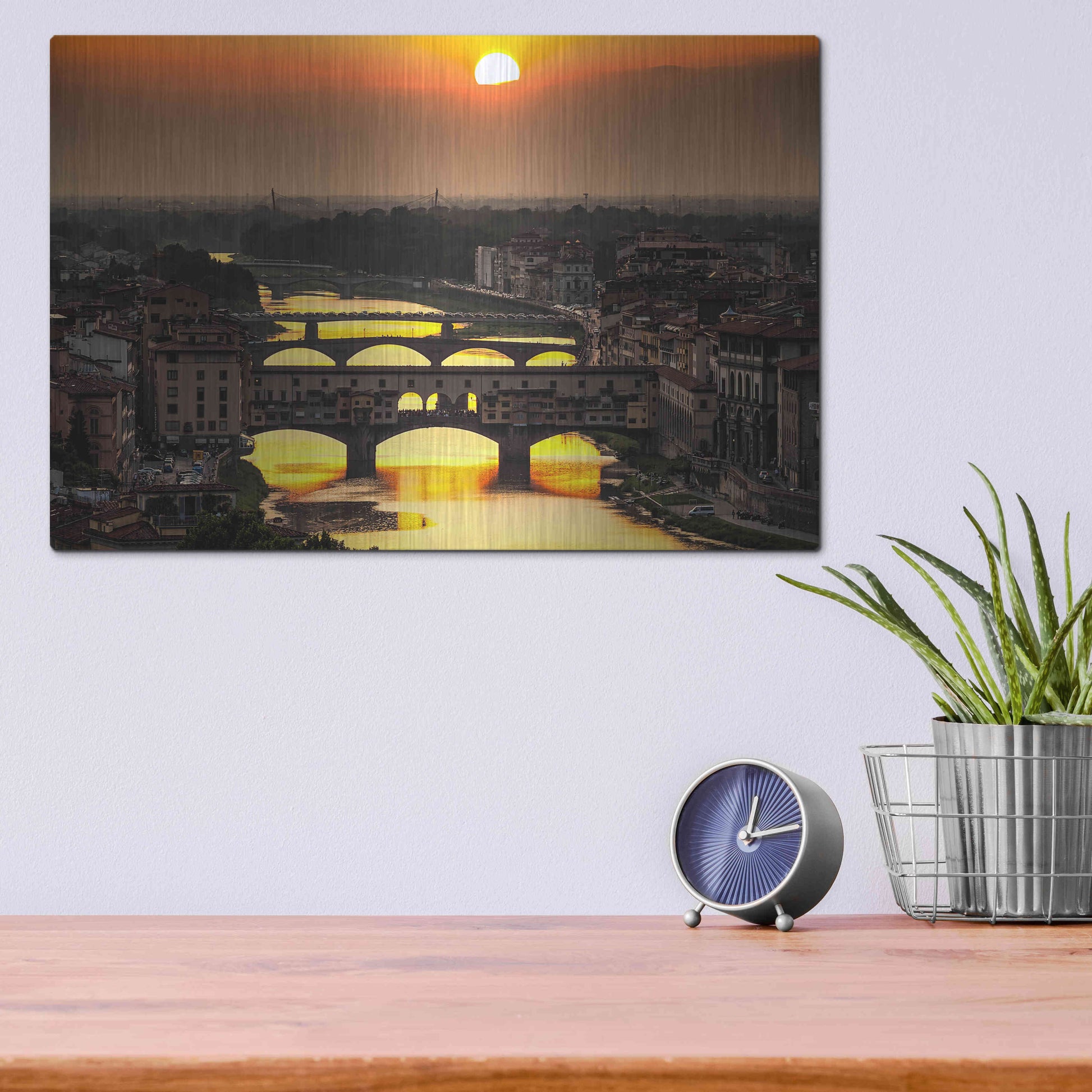 Luxe Metal Art 'Sunset in Florence' by Giuseppe Torre, Metal Wall Art,16x12