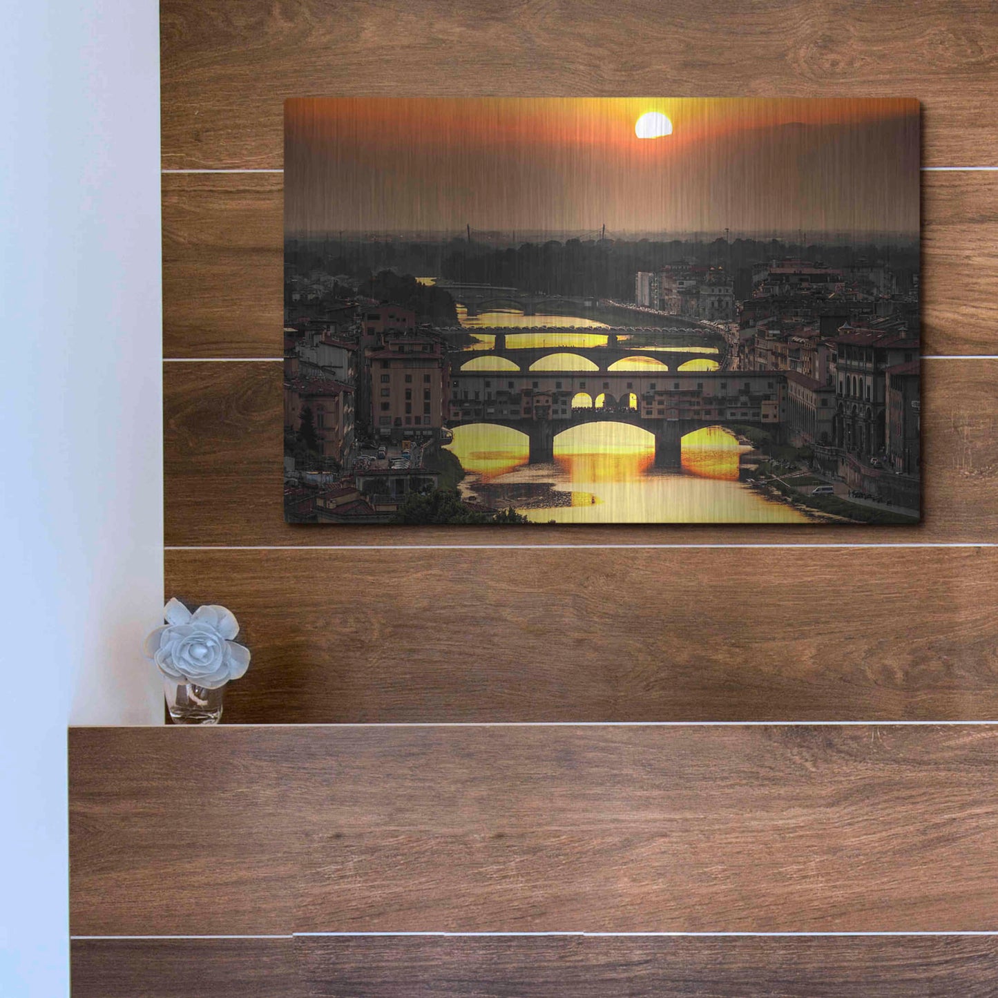 Luxe Metal Art 'Sunset in Florence' by Giuseppe Torre, Metal Wall Art,16x12