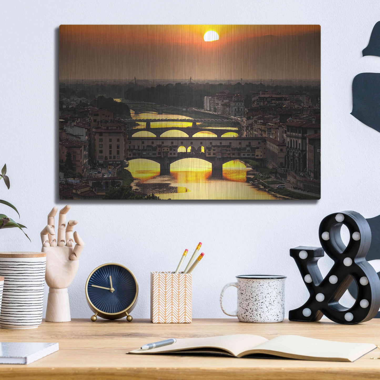 Luxe Metal Art 'Sunset in Florence' by Giuseppe Torre, Metal Wall Art,16x12