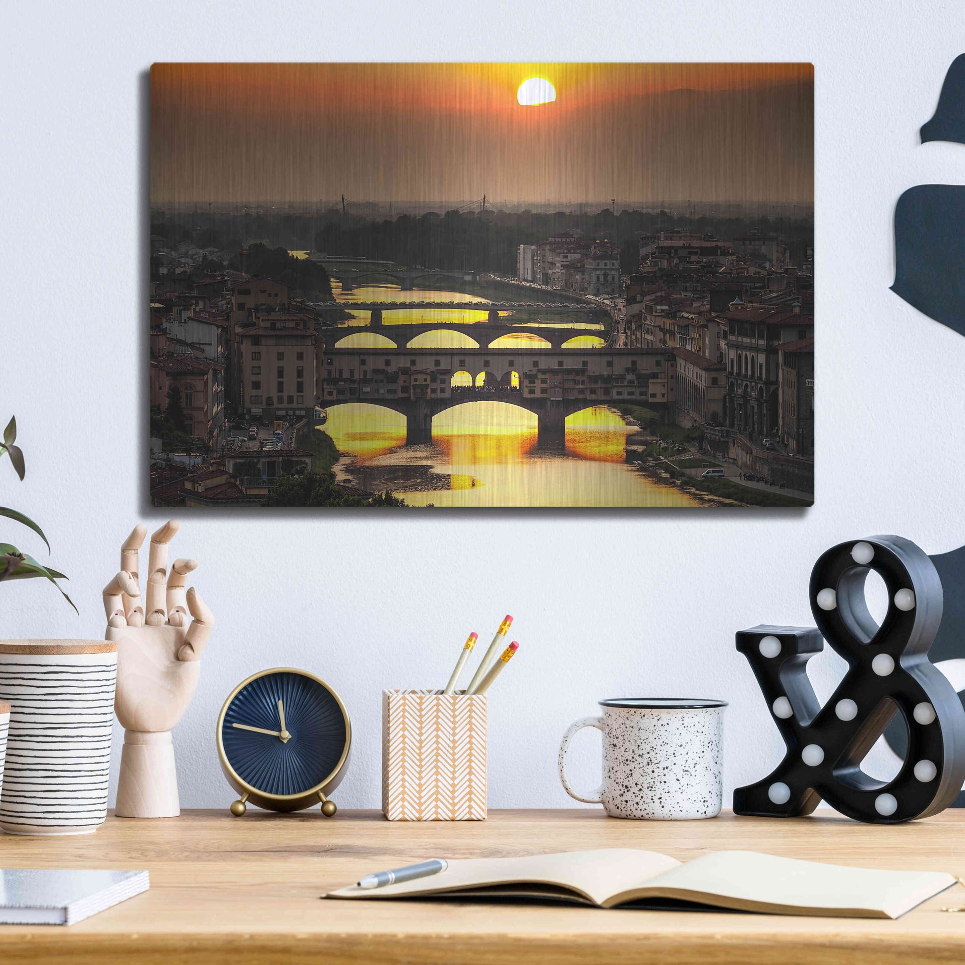 Luxe Metal Art 'Sunset in Florence' by Giuseppe Torre, Metal Wall Art,16x12