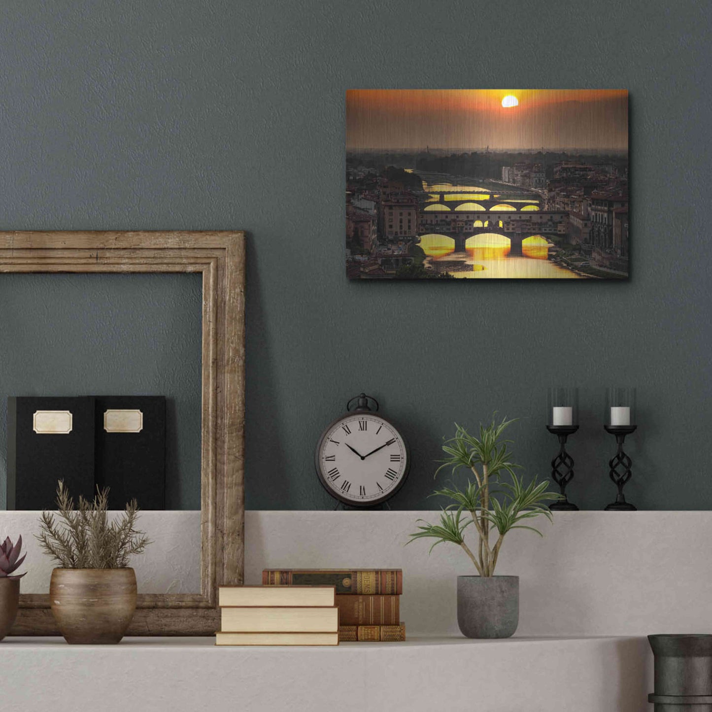 Luxe Metal Art 'Sunset in Florence' by Giuseppe Torre, Metal Wall Art,16x12