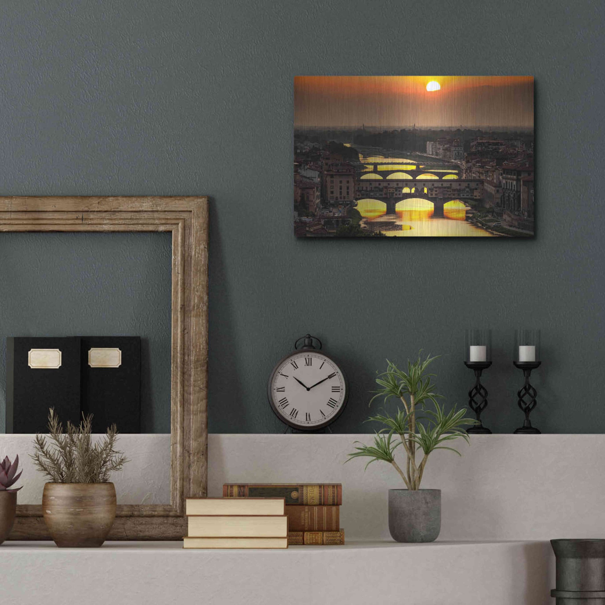 Luxe Metal Art 'Sunset in Florence' by Giuseppe Torre, Metal Wall Art,16x12
