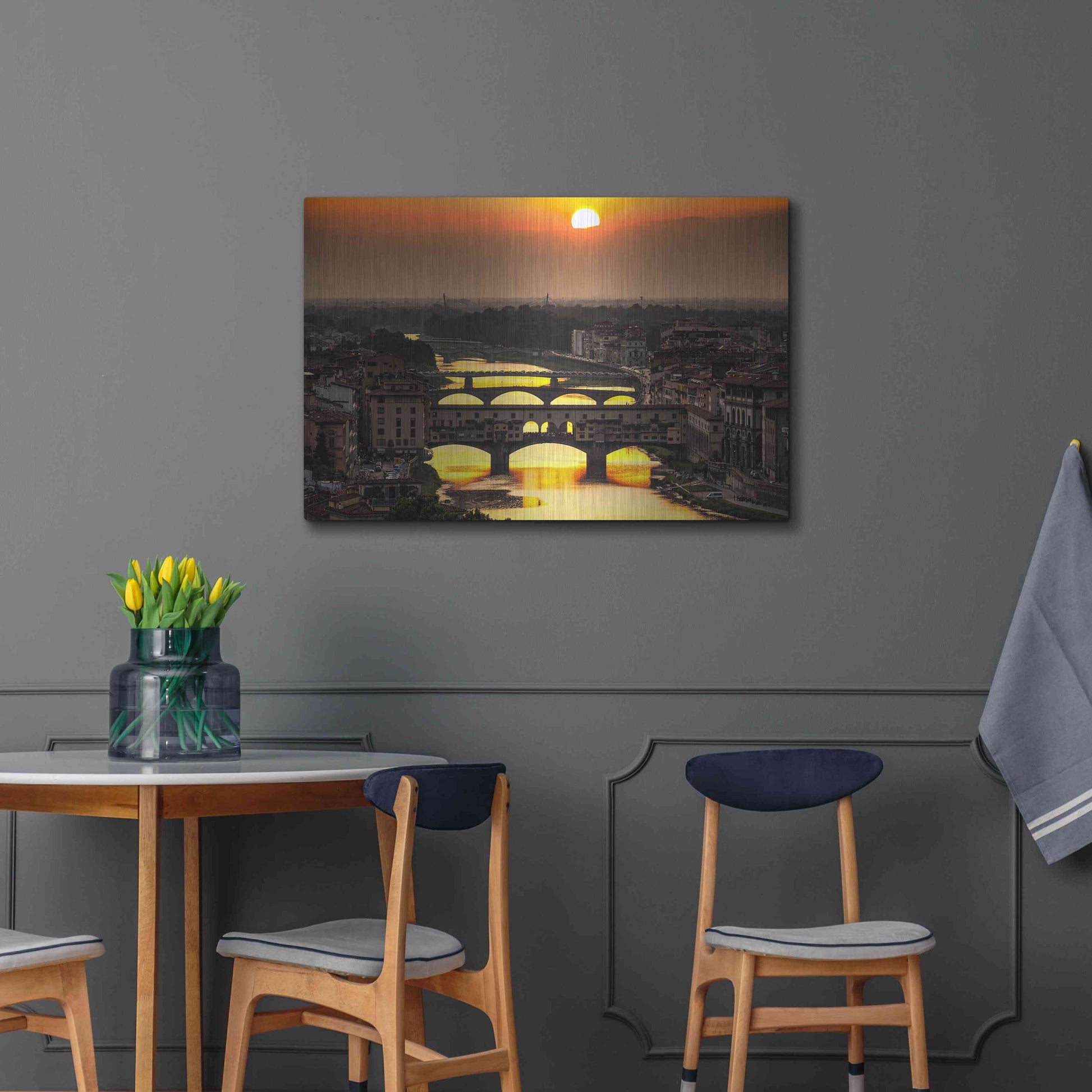 Luxe Metal Art 'Sunset in Florence' by Giuseppe Torre, Metal Wall Art,36x24