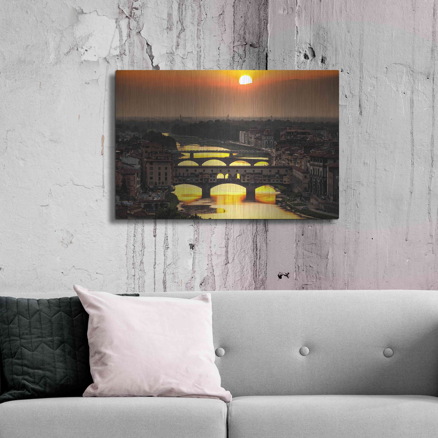 Luxe Metal Art 'Sunset in Florence' by Giuseppe Torre, Metal Wall Art,36x24