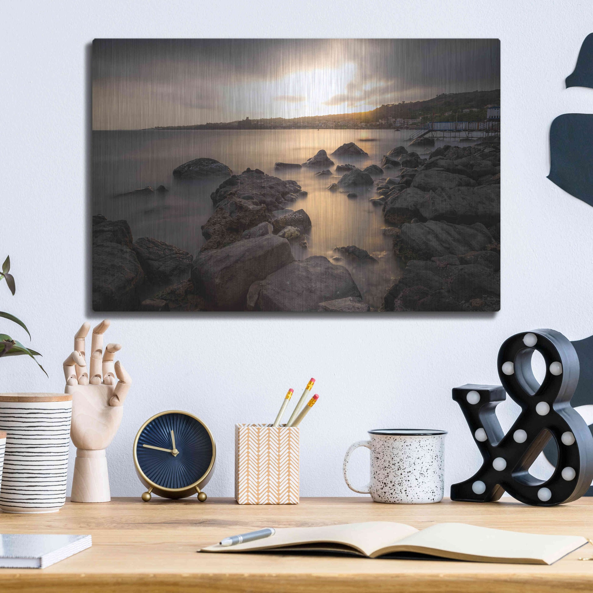 Luxe Metal Art 'Golden Sunset' by Giuseppe Torre, Metal Wall Art,16x12
