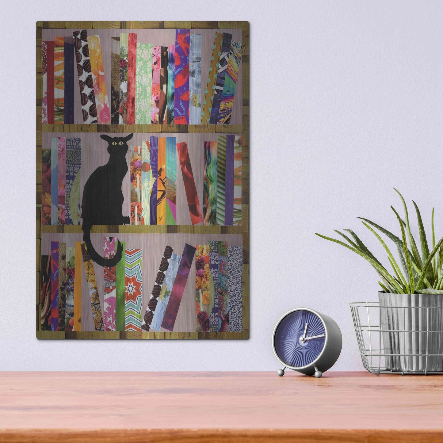 Luxe Metal Art 'Bookcat' by Artpoptart, Metal Wall Art,12x16