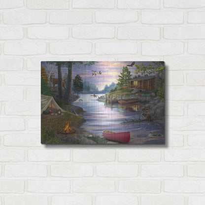 Luxe Metal Art 'Cabin Lake' by Bigelow Illustrations, Metal Wall Art,24x16