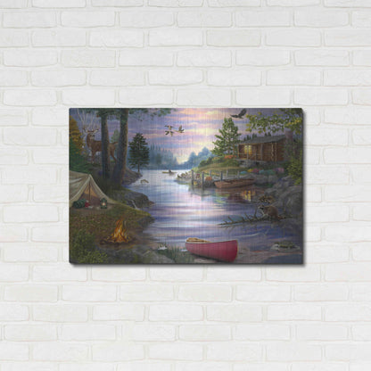 Luxe Metal Art 'Cabin Lake' by Bigelow Illustrations, Metal Wall Art,36x24