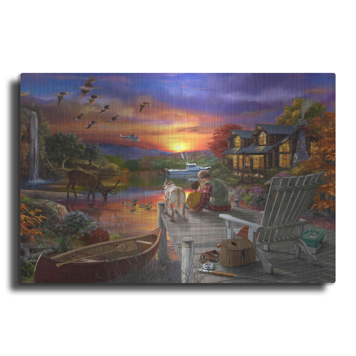 Luxe Metal Art 'Sunset Cabin 11-25' by Bigelow Illustrations, Metal Wall Art