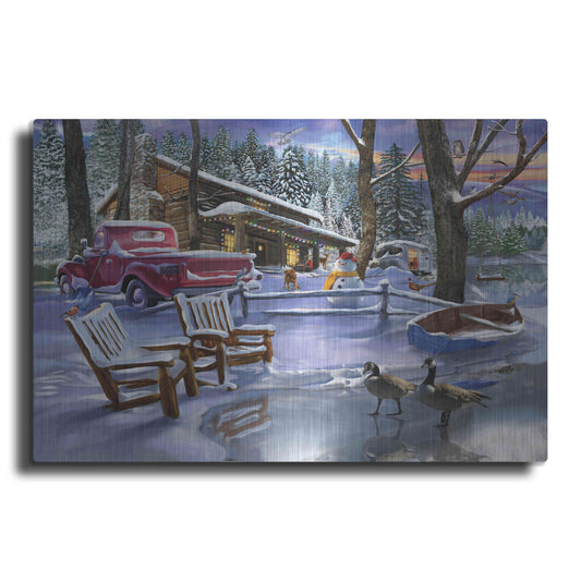 Luxe Metal Art 'Winter Cabin' by Bigelow Illustrations, Metal Wall Art