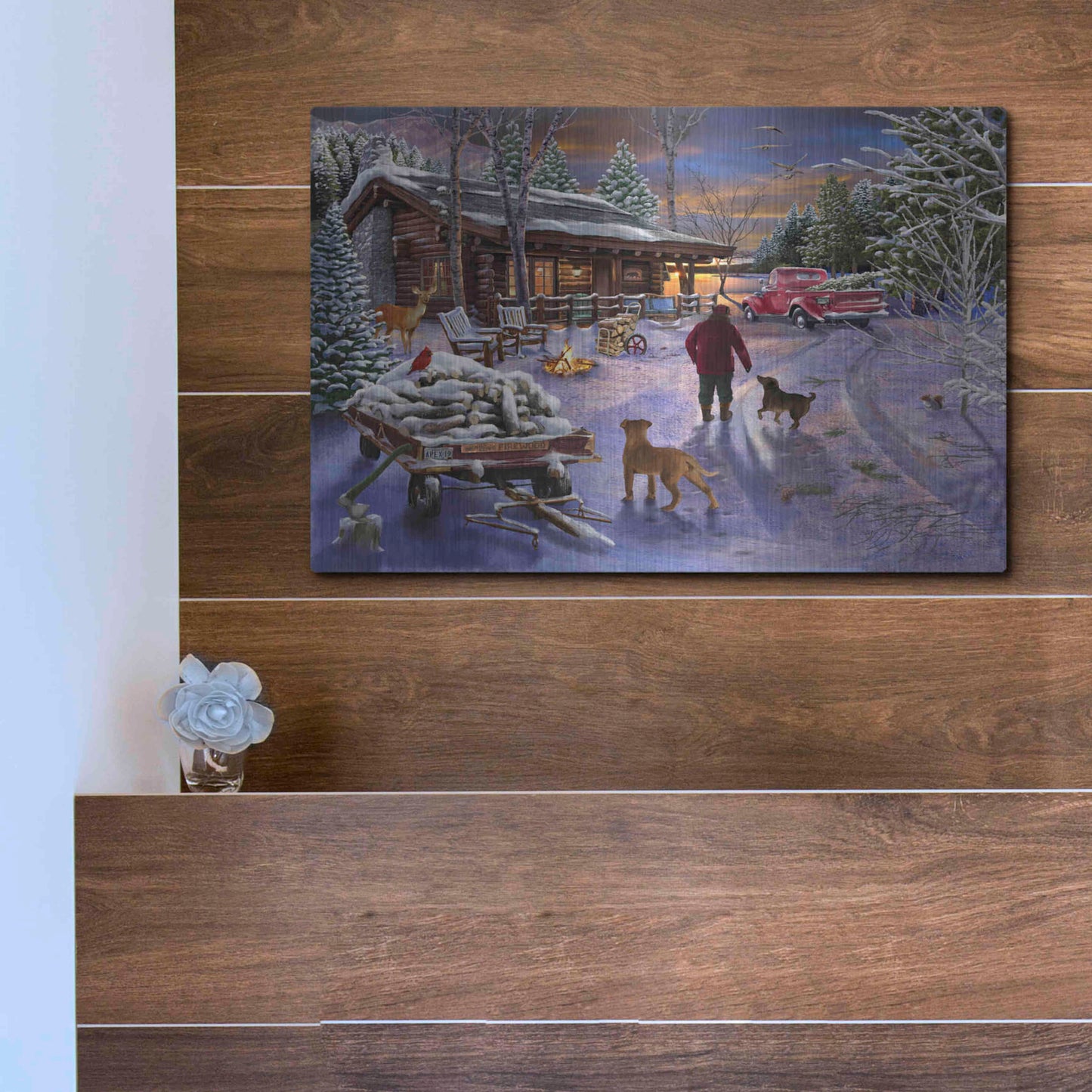 Luxe Metal Art 'Winter Refuge' by Bigelow Illustrations, Metal Wall Art,16x12