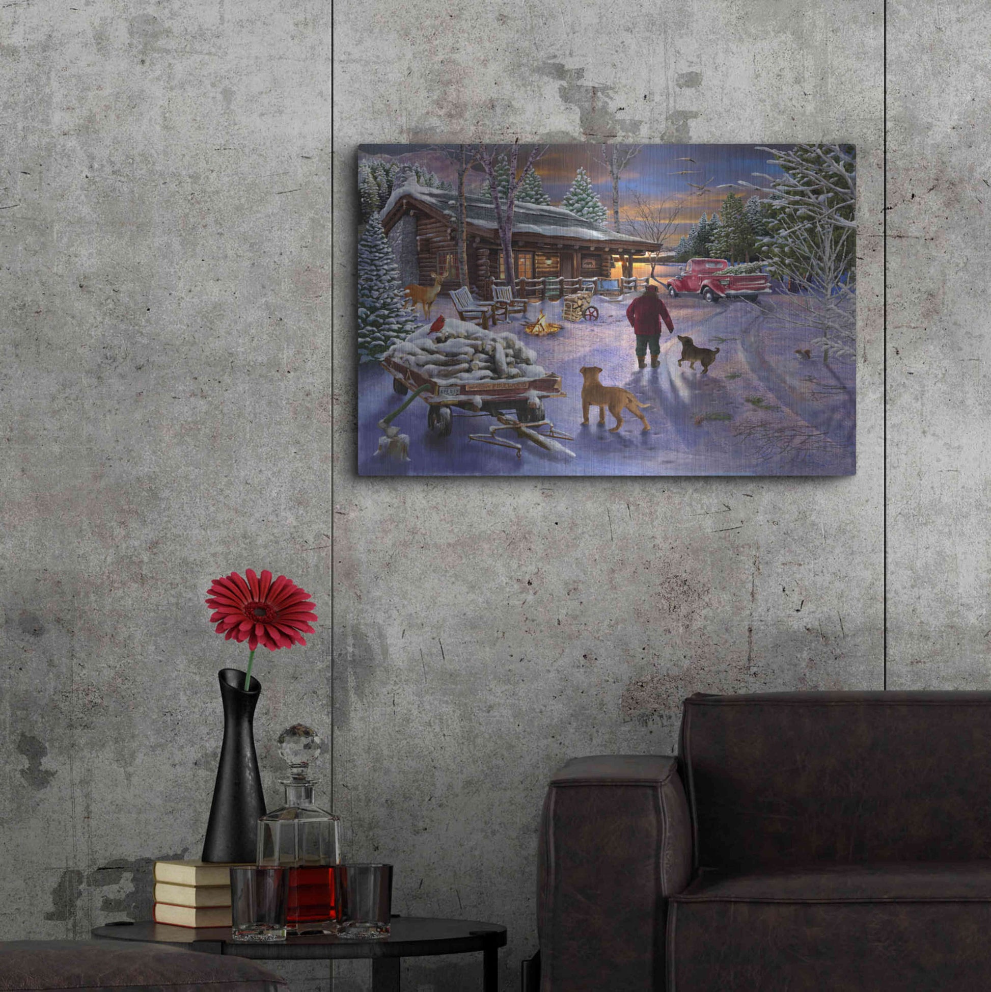 Luxe Metal Art 'Winter Refuge' by Bigelow Illustrations, Metal Wall Art,36x24