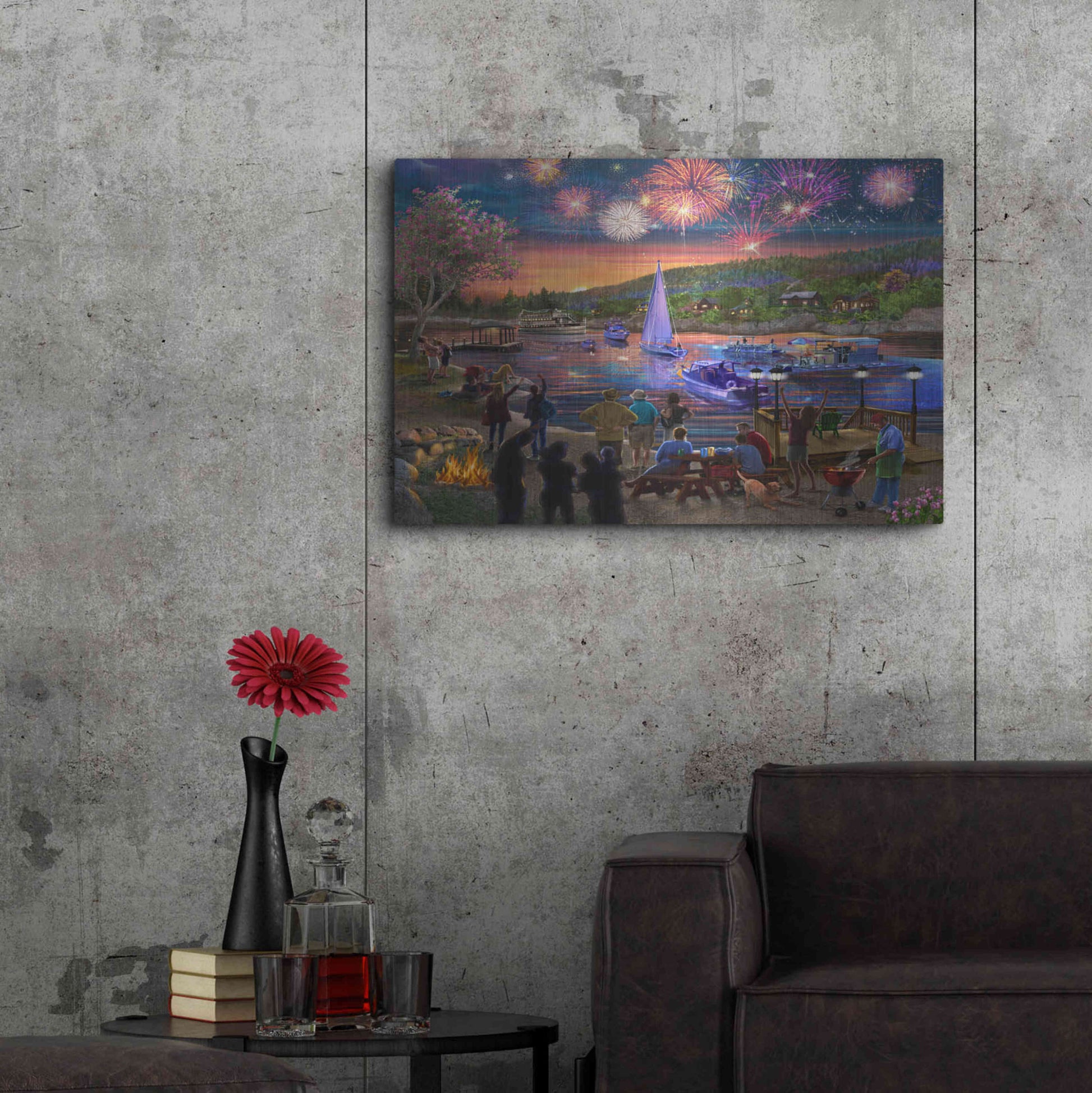 Luxe Metal Art 'Summer Fireworks 2' by Bigelow Illustrations, Metal Wall Art,36x24