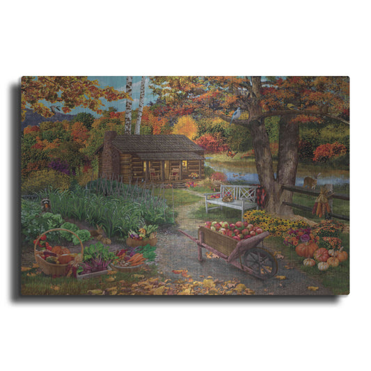 Luxe Metal Art 'Harvest at the Cabin' by Bigelow Illustrations, Metal Wall Art