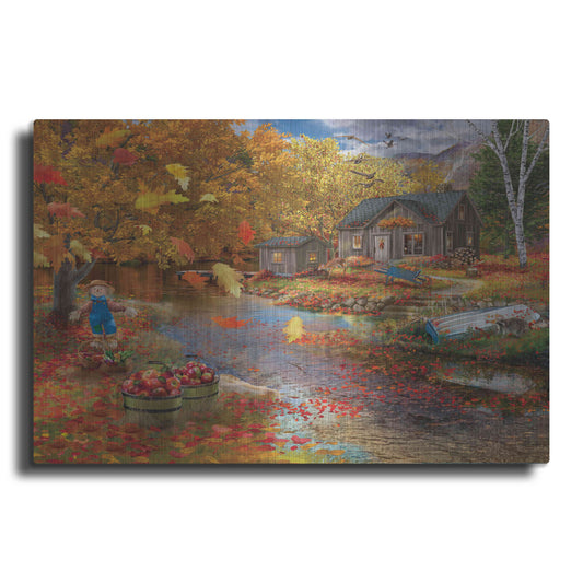 Luxe Metal Art 'Autumn Cabin' by Bigelow Illustrations, Metal Wall Art