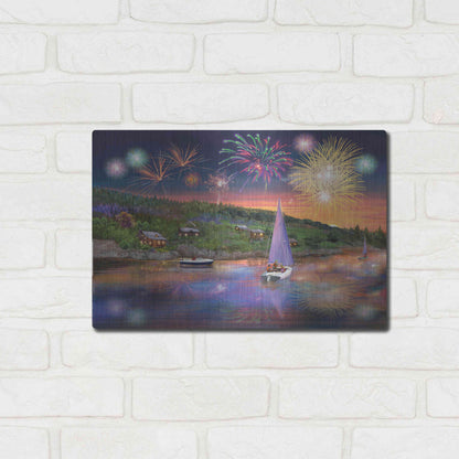 Luxe Metal Art 'Sailboat Fireworks' by Bigelow Illustrations, Metal Wall Art,16x12