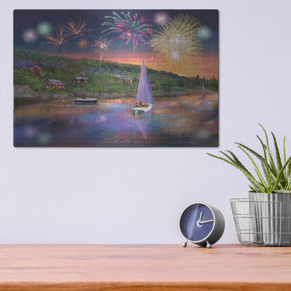 Luxe Metal Art 'Sailboat Fireworks' by Bigelow Illustrations, Metal Wall Art,16x12