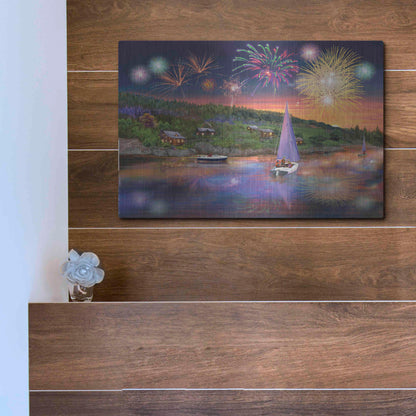 Luxe Metal Art 'Sailboat Fireworks' by Bigelow Illustrations, Metal Wall Art,16x12