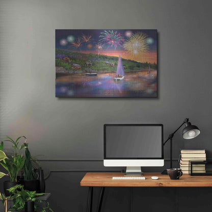 Luxe Metal Art 'Sailboat Fireworks' by Bigelow Illustrations, Metal Wall Art,36x24