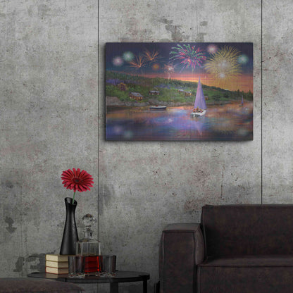 Luxe Metal Art 'Sailboat Fireworks' by Bigelow Illustrations, Metal Wall Art,36x24