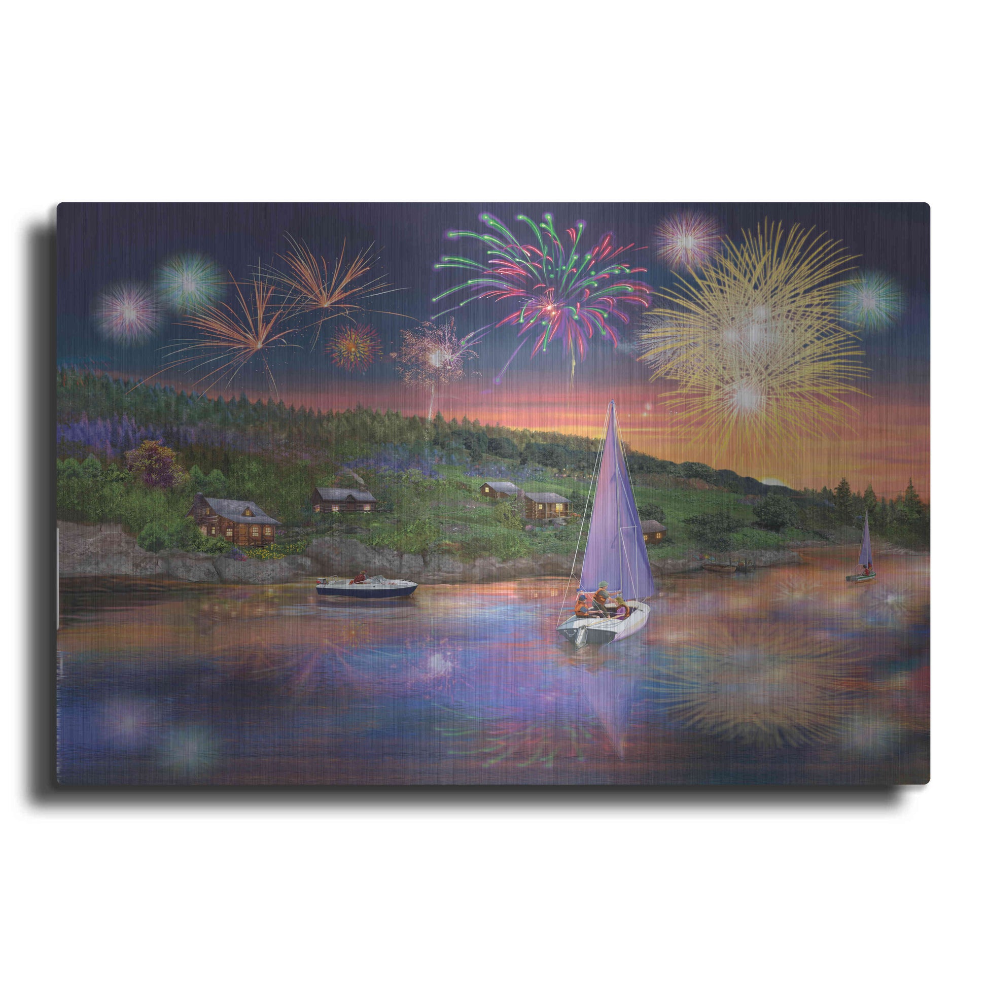 Luxe Metal Art 'Sailboat Fireworks' by Bigelow Illustrations, Metal Wall Art