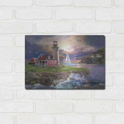 Luxe Metal Art 'Sunset Point Lighthouse' by Bigelow Illustrations, Metal Wall Art,16x12