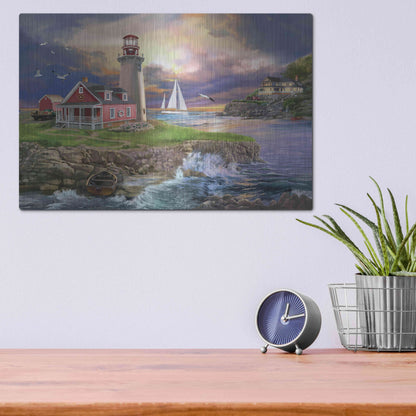 Luxe Metal Art 'Sunset Point Lighthouse' by Bigelow Illustrations, Metal Wall Art,16x12