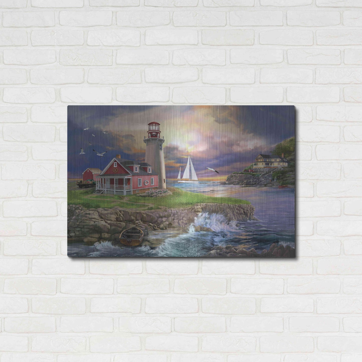 Luxe Metal Art 'Sunset Point Lighthouse' by Bigelow Illustrations, Metal Wall Art,36x24