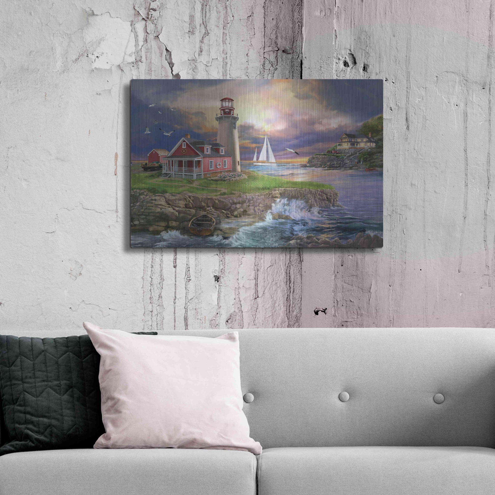 Luxe Metal Art 'Sunset Point Lighthouse' by Bigelow Illustrations, Metal Wall Art,36x24