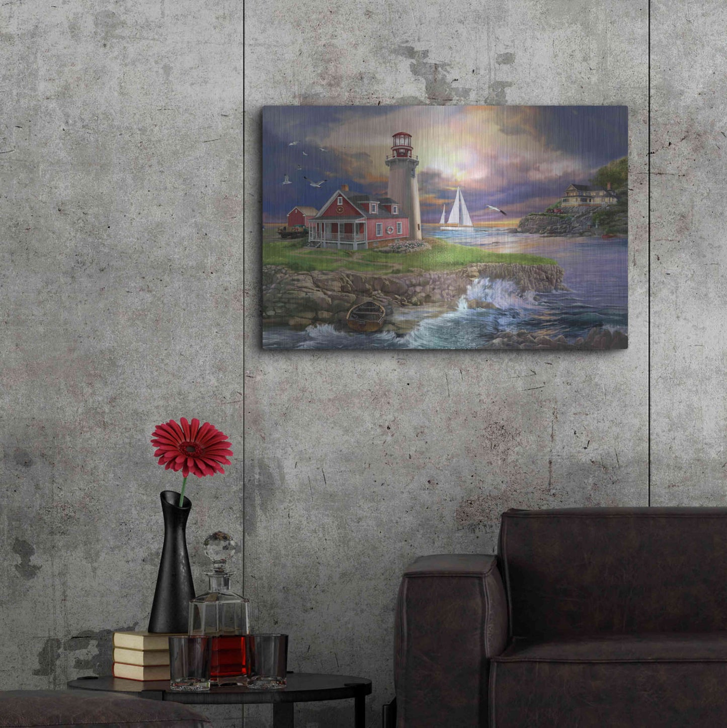 Luxe Metal Art 'Sunset Point Lighthouse' by Bigelow Illustrations, Metal Wall Art,36x24