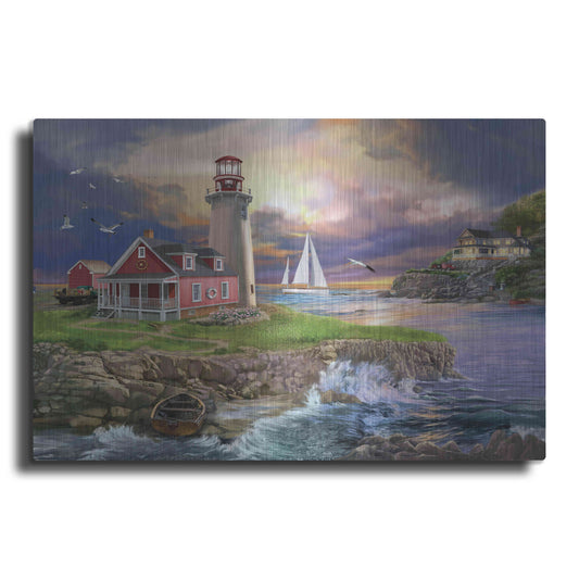 Luxe Metal Art 'Sunset Point Lighthouse' by Bigelow Illustrations, Metal Wall Art