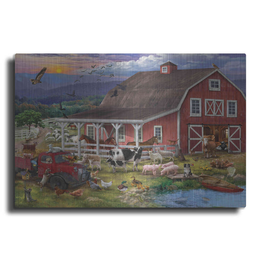 Luxe Metal Art 'The Barnyard Crowd' by Bigelow Illustrations, Metal Wall Art