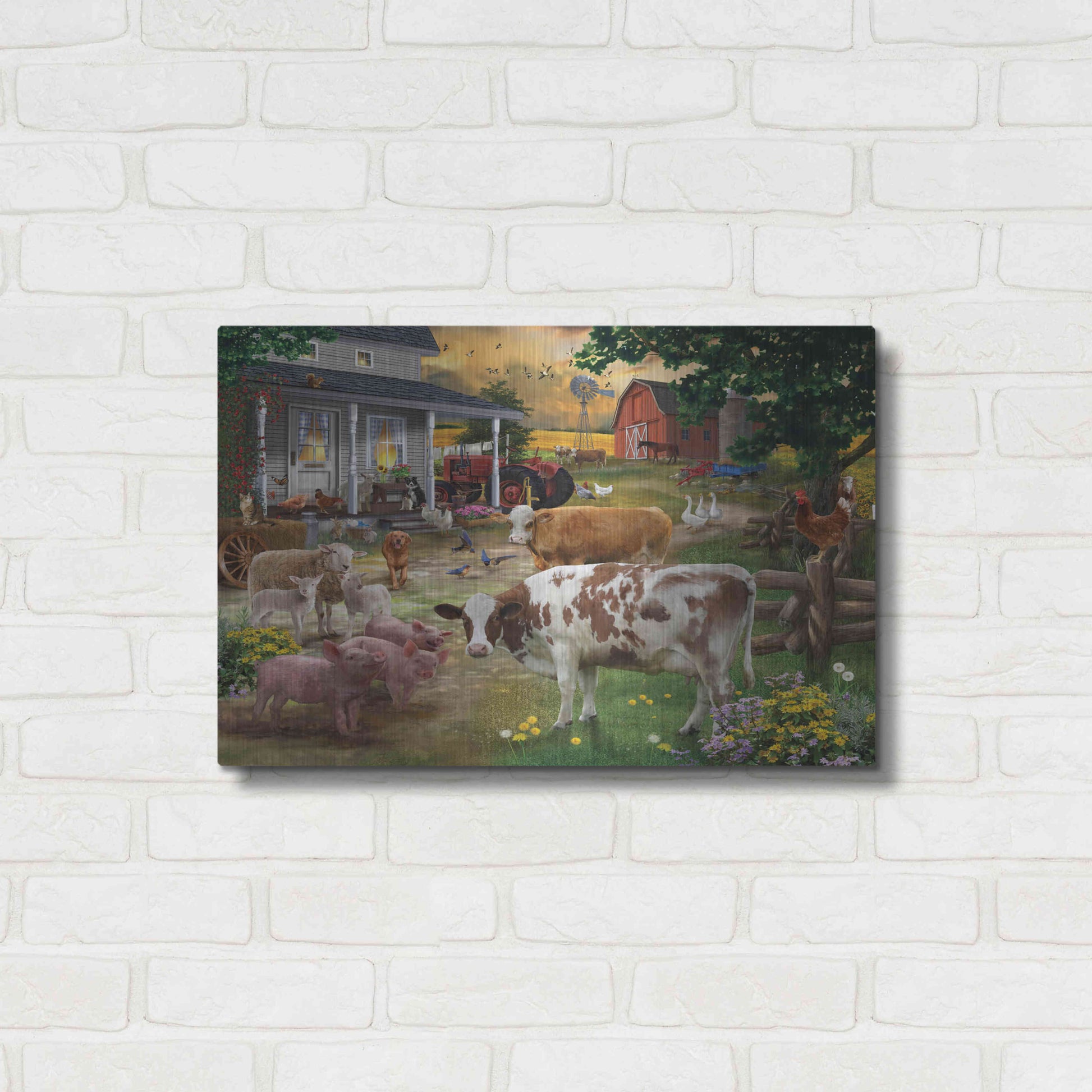 Luxe Metal Art 'Farm Friends' by Bigelow Illustrations, Metal Wall Art,24x16