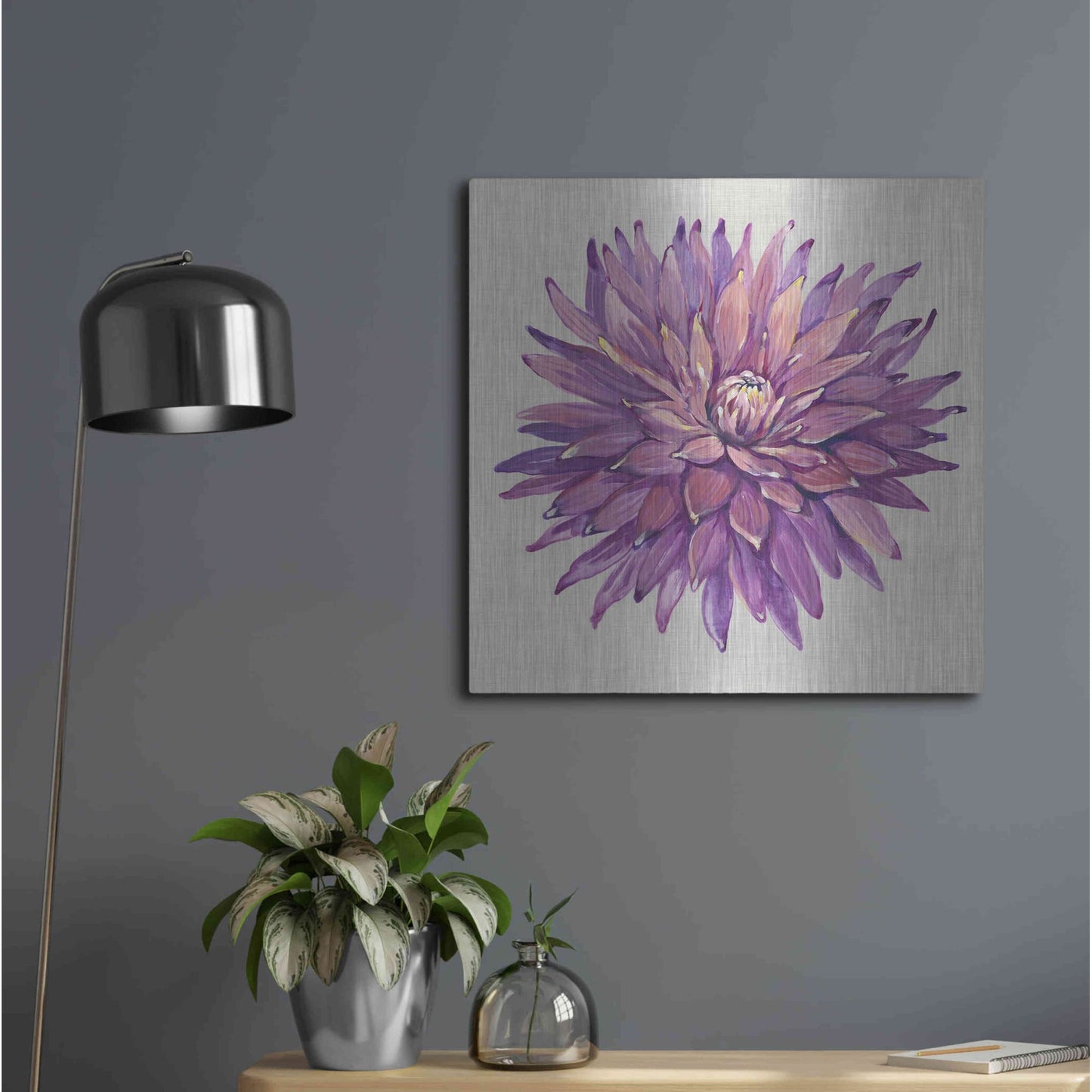 Luxe Metal Art 'Floral Portrait on Linen II' by Tim O'Toole, Metal Wall Art,24x24