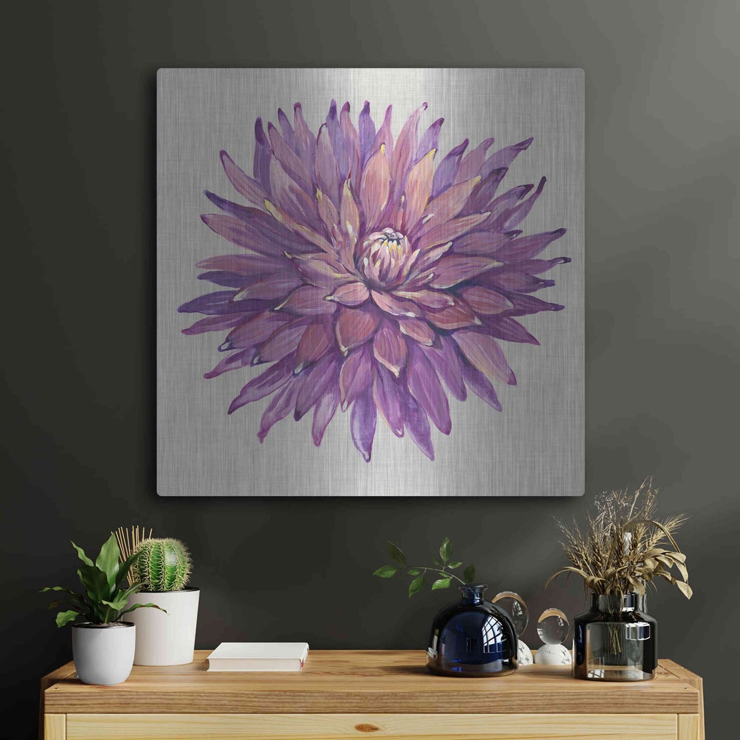 Luxe Metal Art 'Floral Portrait on Linen II' by Tim O'Toole, Metal Wall Art,24x24