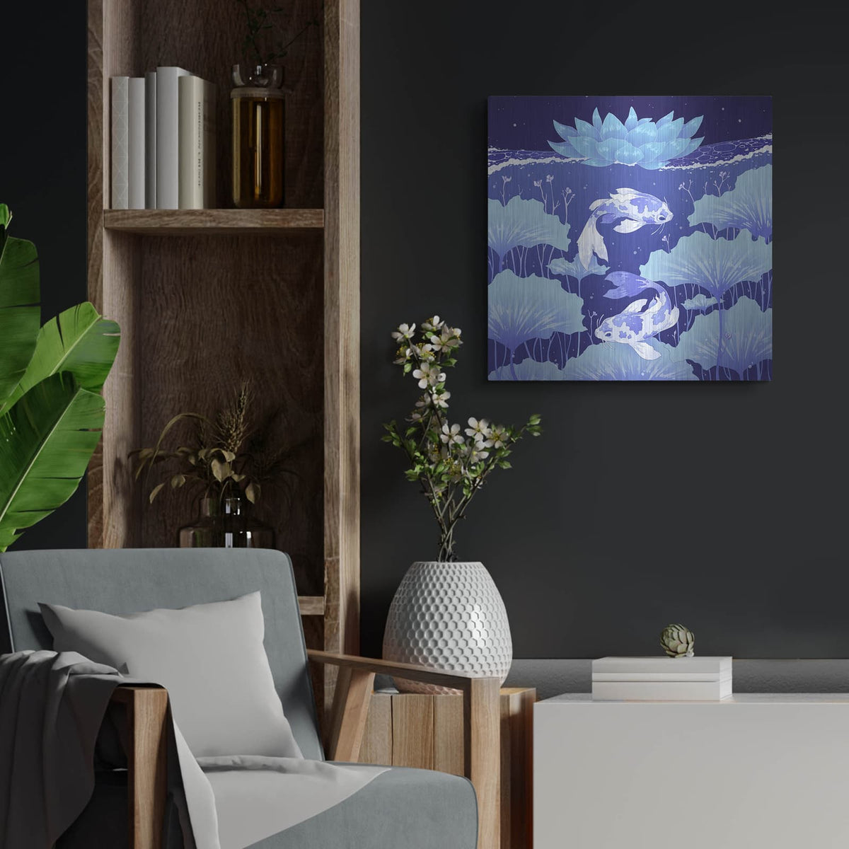 'Serenity Blue' by Avery Multer – Metal Wall Art, 24x24 room view