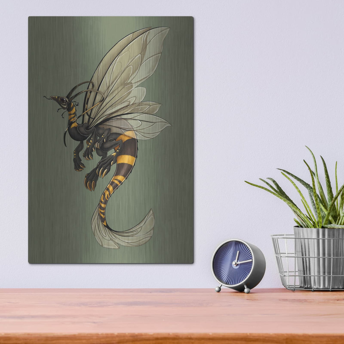 'Bee Dragon Celadon' by Avery Multer – Metal Wall Art, 12x16 room view
