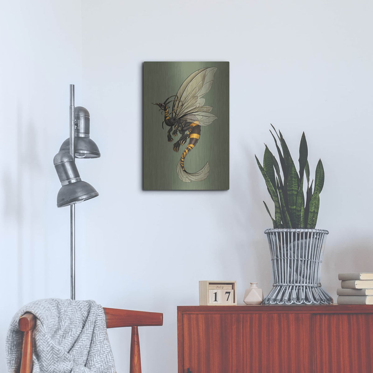 'Bee Dragon Celadon' by Avery Multer – Metal Wall Art, 16x24 room view