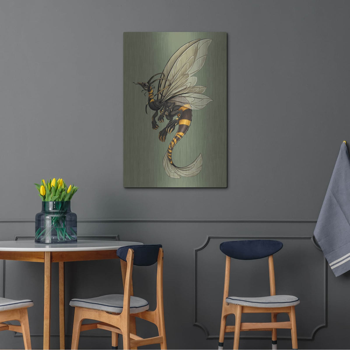 'Bee Dragon Celadon' by Avery Multer – Metal Wall Art, 24x36 room view