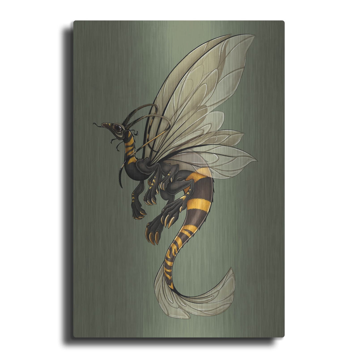 'Bee Dragon Celadon' by Avery Multer – Metal Wall Art