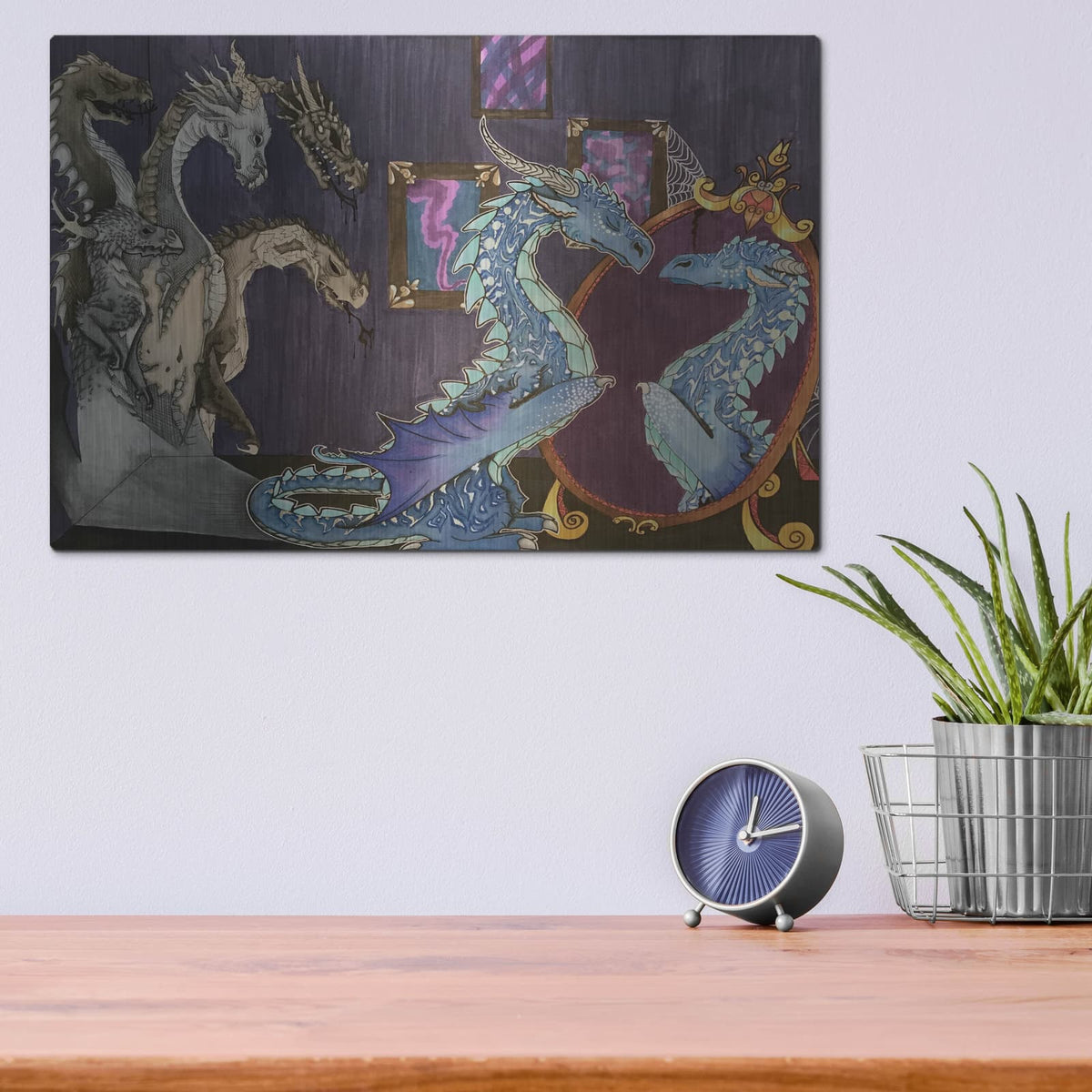 'Dragon in the Mirror' by Avery Multer – Metal Wall Art, 16x12 room view