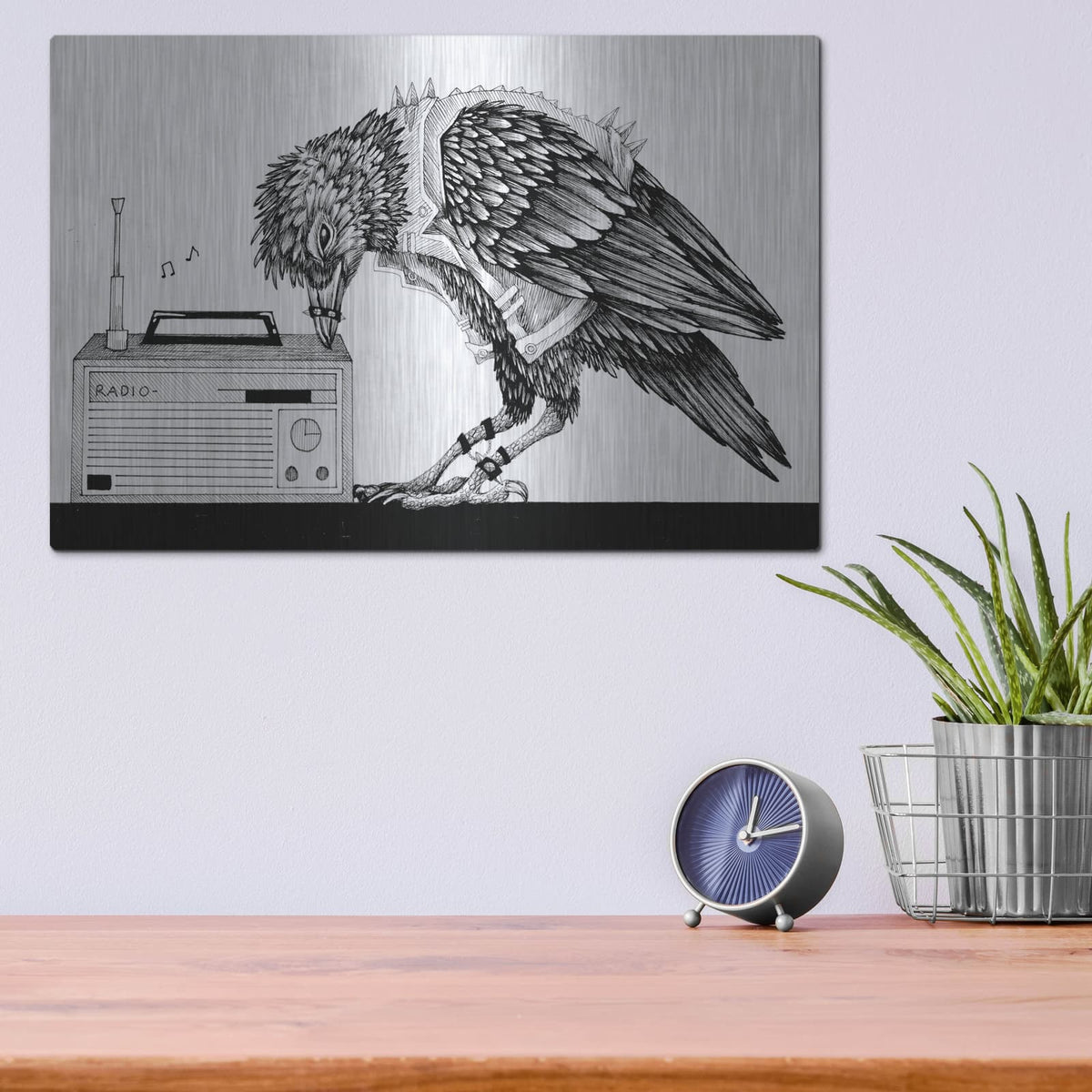 'Heavy Metal Crow' by Avery Multer – Metal Wall Art, 16x12 room view