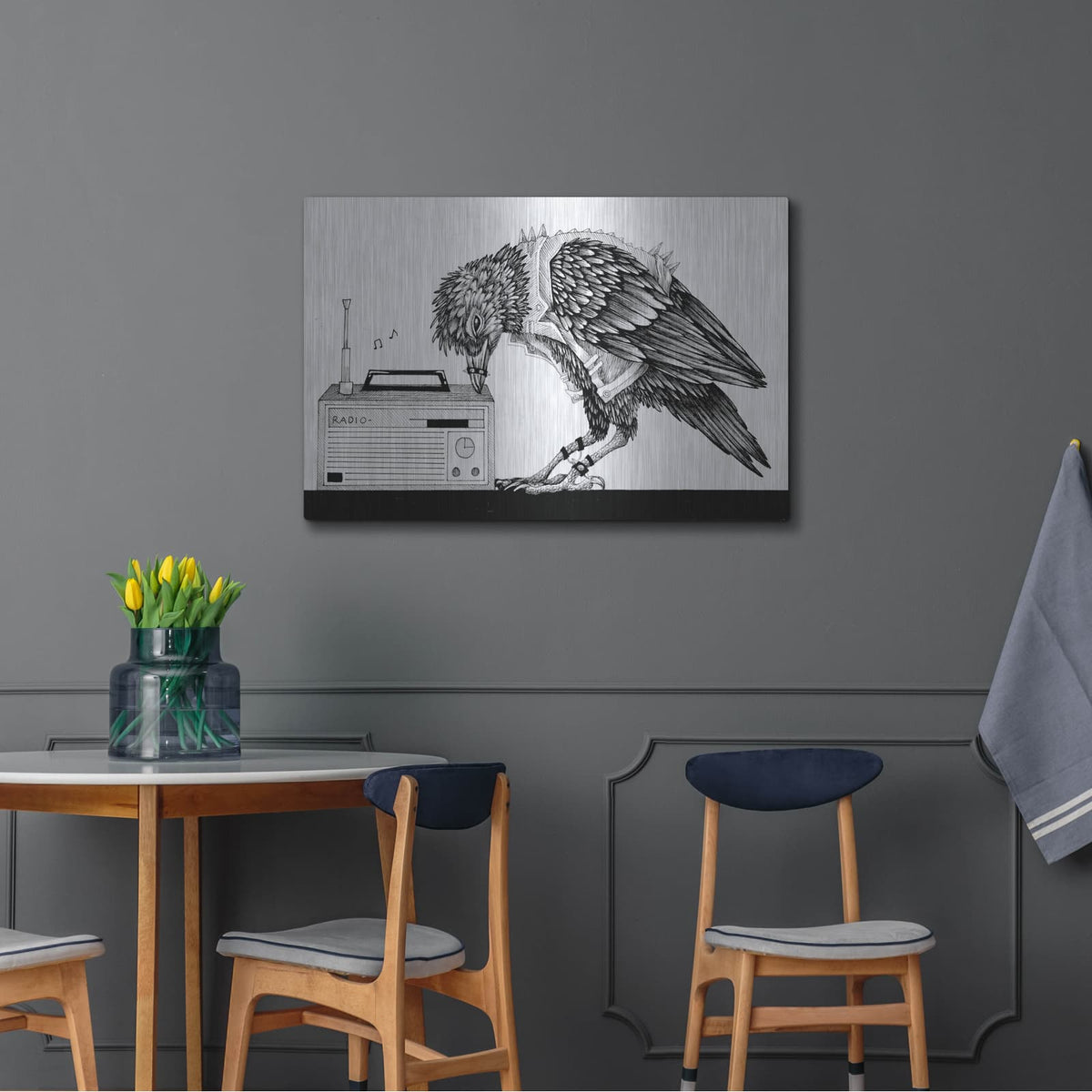 'Heavy Metal Crow' by Avery Multer – Metal Wall Art, 36x24 room view