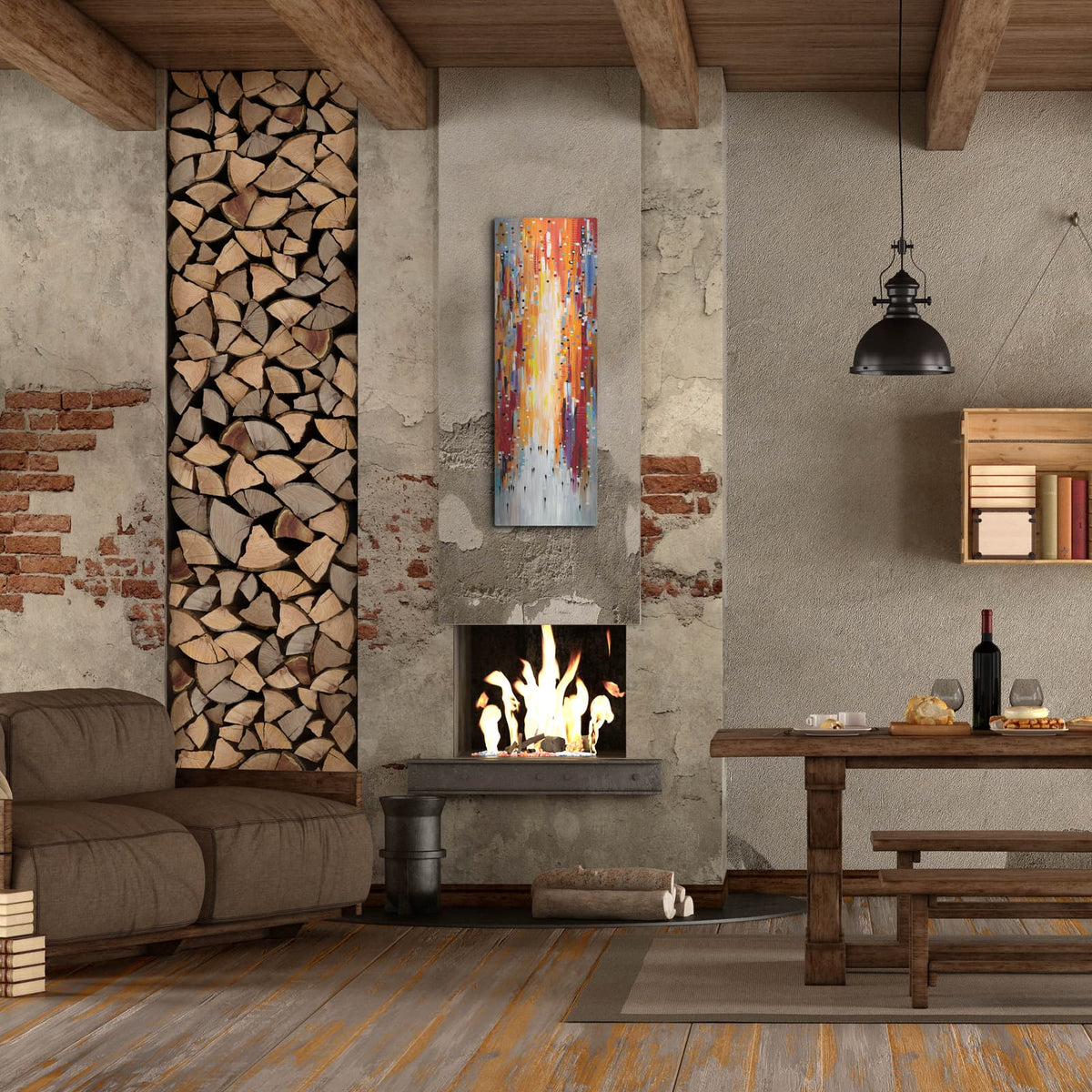 'Orange Sky' by Ekaterina Ermilkina – Metal Wall Art, 16x48 room view