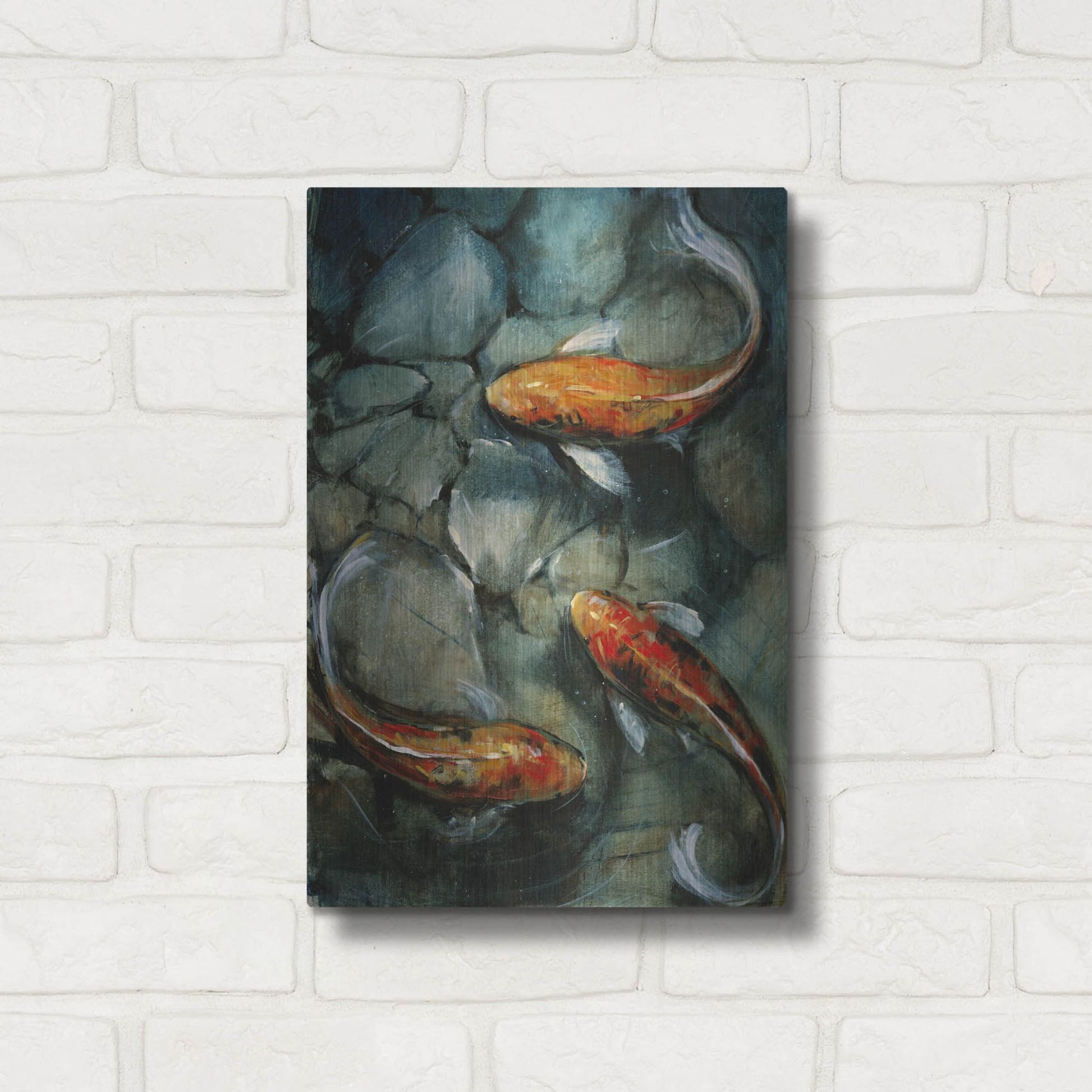 Luxe Metal Art 'Tres Koi I' by Tim O'Toole, Metal Wall Art,12x16