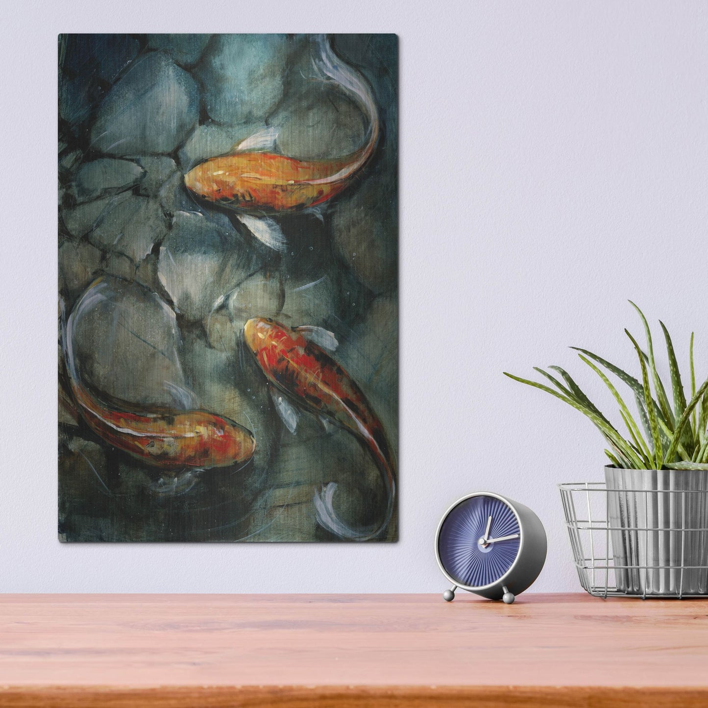 Luxe Metal Art 'Tres Koi I' by Tim O'Toole, Metal Wall Art,12x16